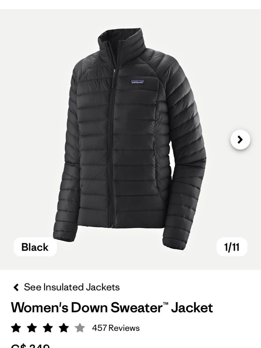 Patagonia Women's Down Sweater Jacket - Black Size Small